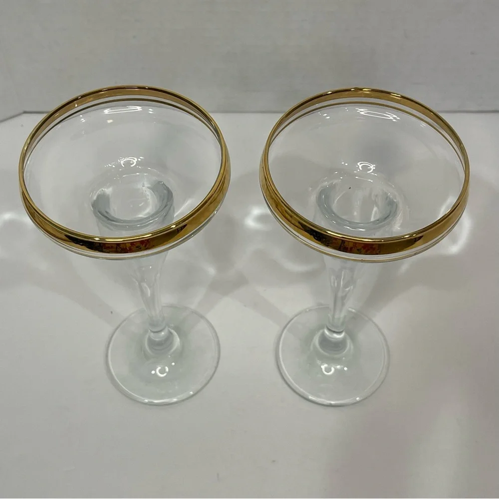 Gold Rimmed Crystal Stemmed Candlestick Holders 6.75” Formal Elegant VTG 2 Set